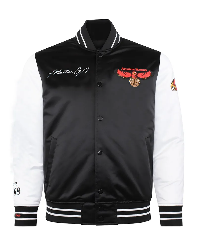 Mitchell & Ness NBA Atlanta Hawks Herren Satin Bomberjacke Schwarz