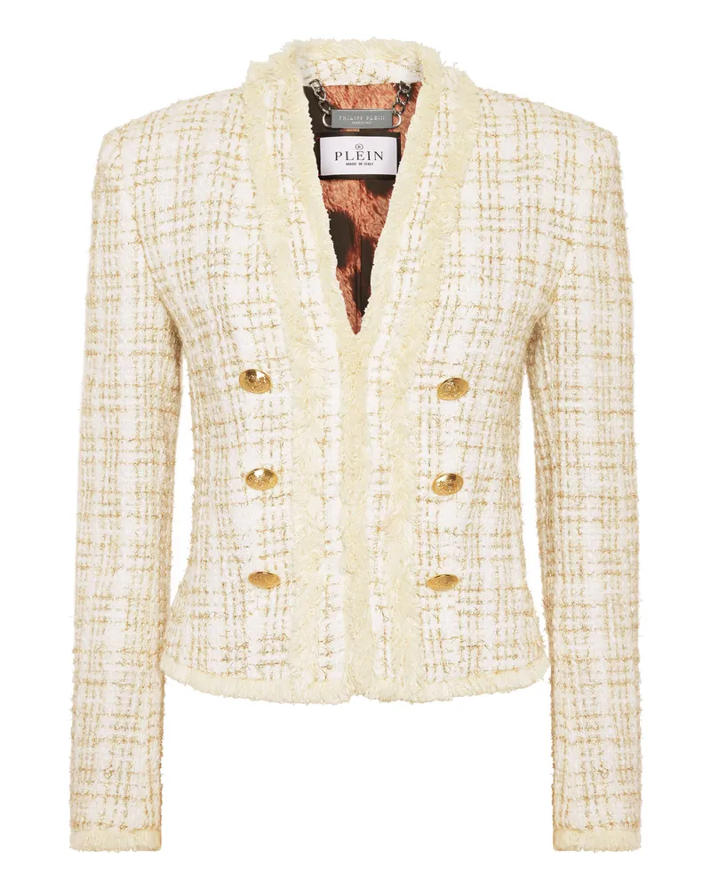 Philipp Plein Tweed Bolero Blazer Weiß