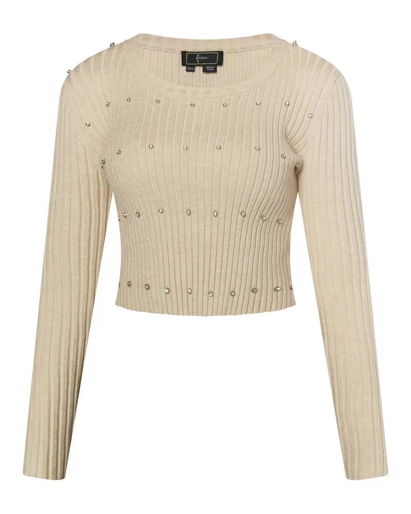 FAINA Pullover mit Strasssteinen Damen Höllenbeige Beige