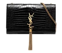 Kate mittelgroße Ledertasche mit Krokodilprägung und Quaste - Schwarz