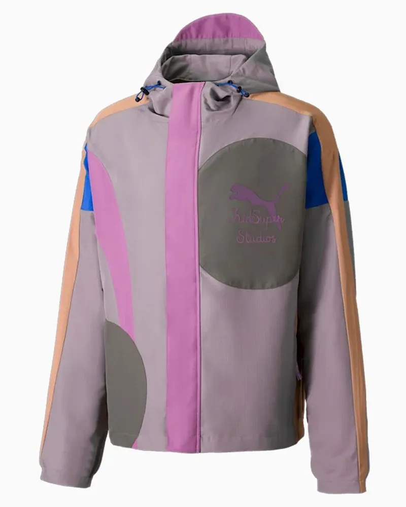Puma x KidSuper Studios Mehrfarbige leichte Herrenjacke mit Reißverschluss Rosa