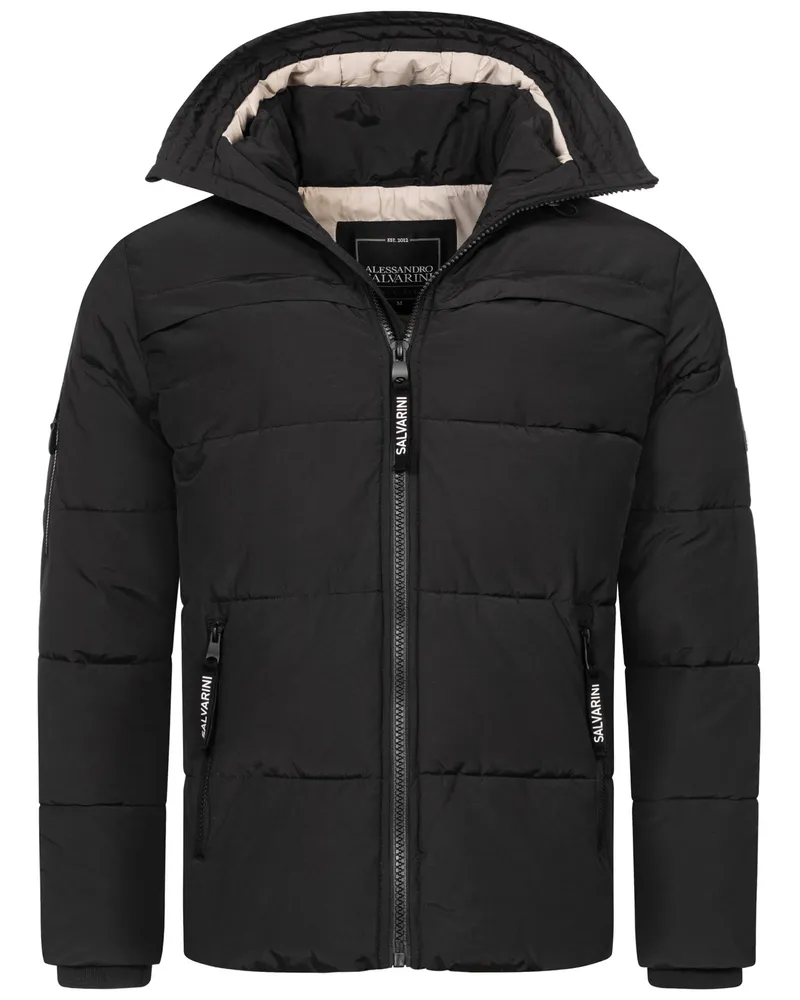 Alessandro Salvarini Herren Winter Steppjacke AS-334 mit gefütterter Kapuze Schwarz