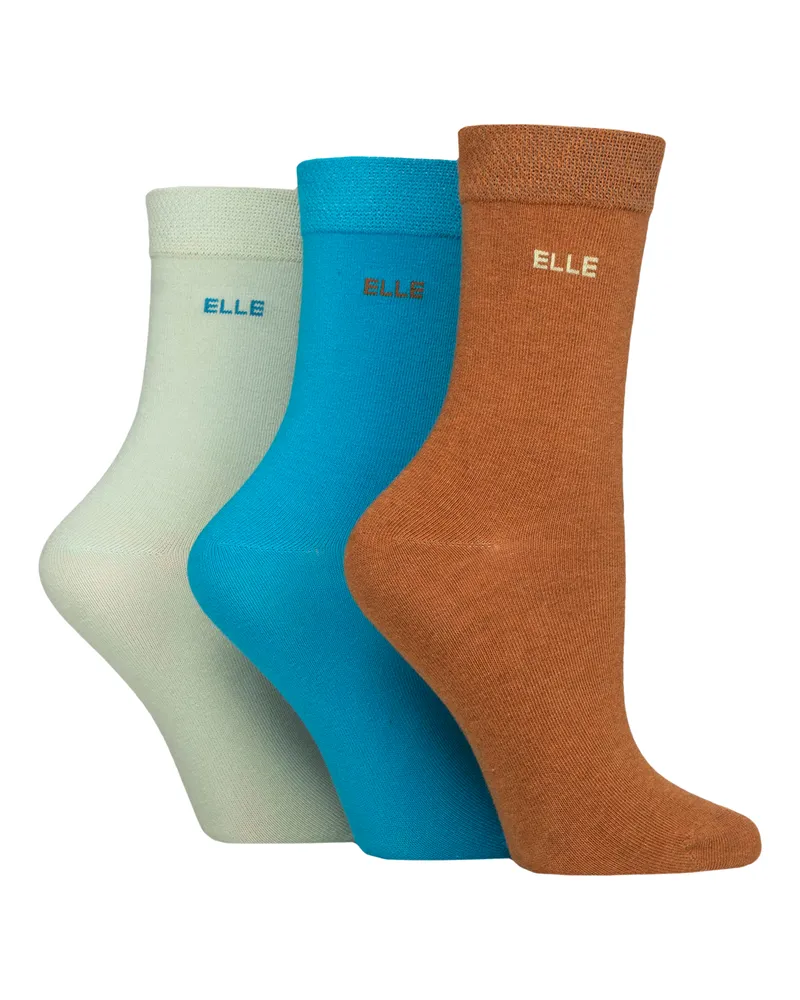 Elle 3er Pack Damen Unifarbene Baumwollsocken - Weiche Atmungsaktive Bequemheitspassform Blau