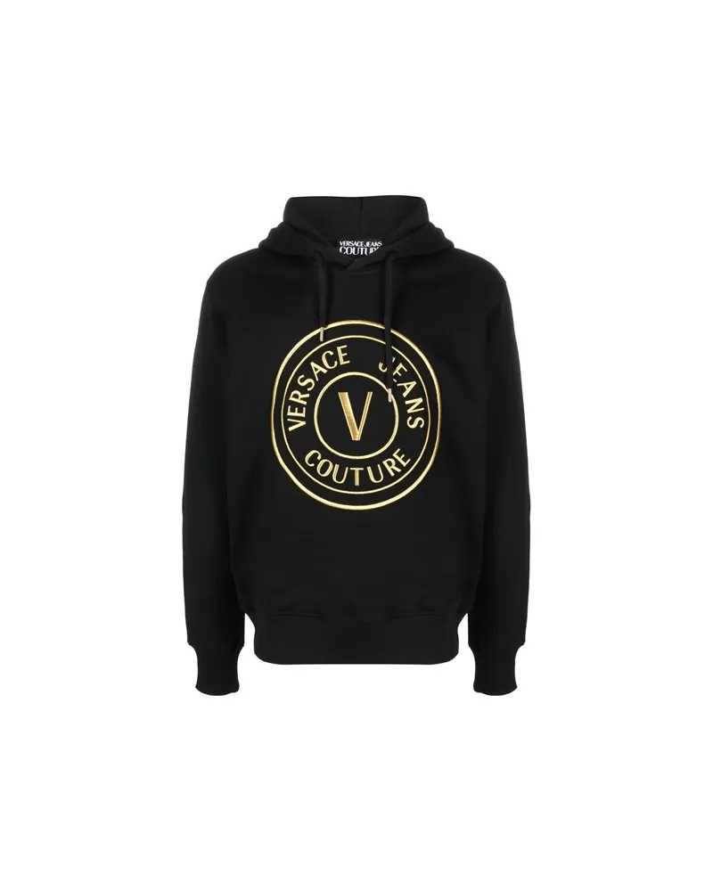 Versace Jeans Schwarzes Baumwoll-Logo Details Hoodie Sweatshirt Schwarz