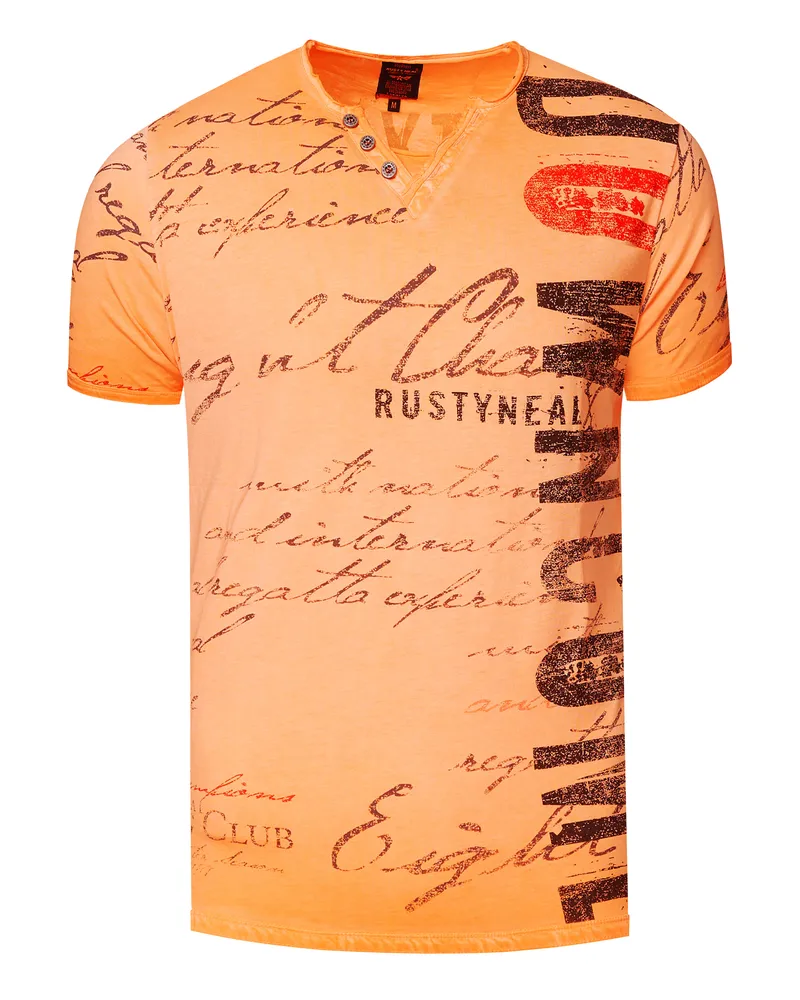 Rusty Neal V-Ausschnitt T‑Shirt mit seitlichem Logo-Print - Orange Orange