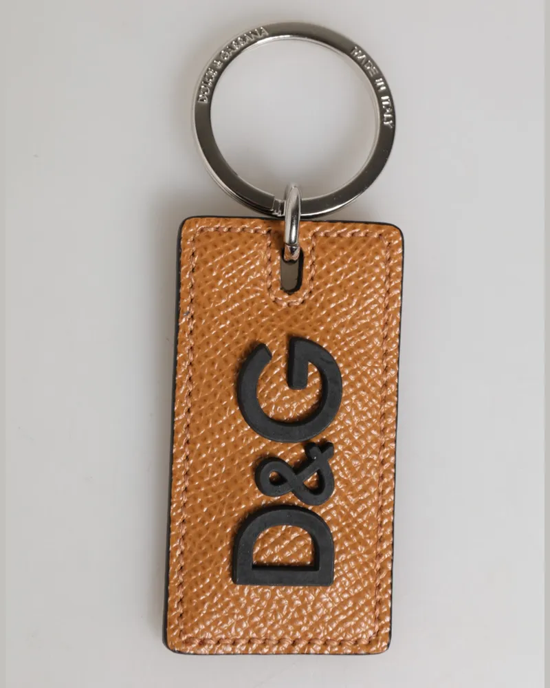 Dolce & Gabbana Leder-Schlüsselanhänger mit Logo-Metallring für Herren - Braun Braun