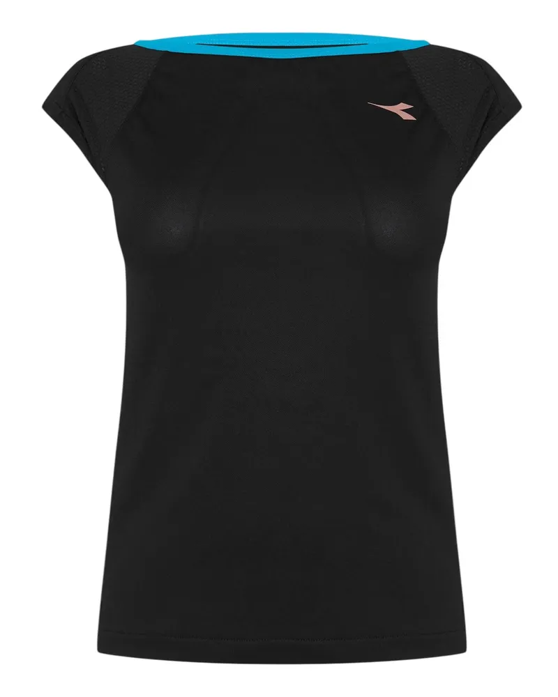 Diadora T-Shirt für Damen, Rundhalsausschnitt (Schwarz Schwarz