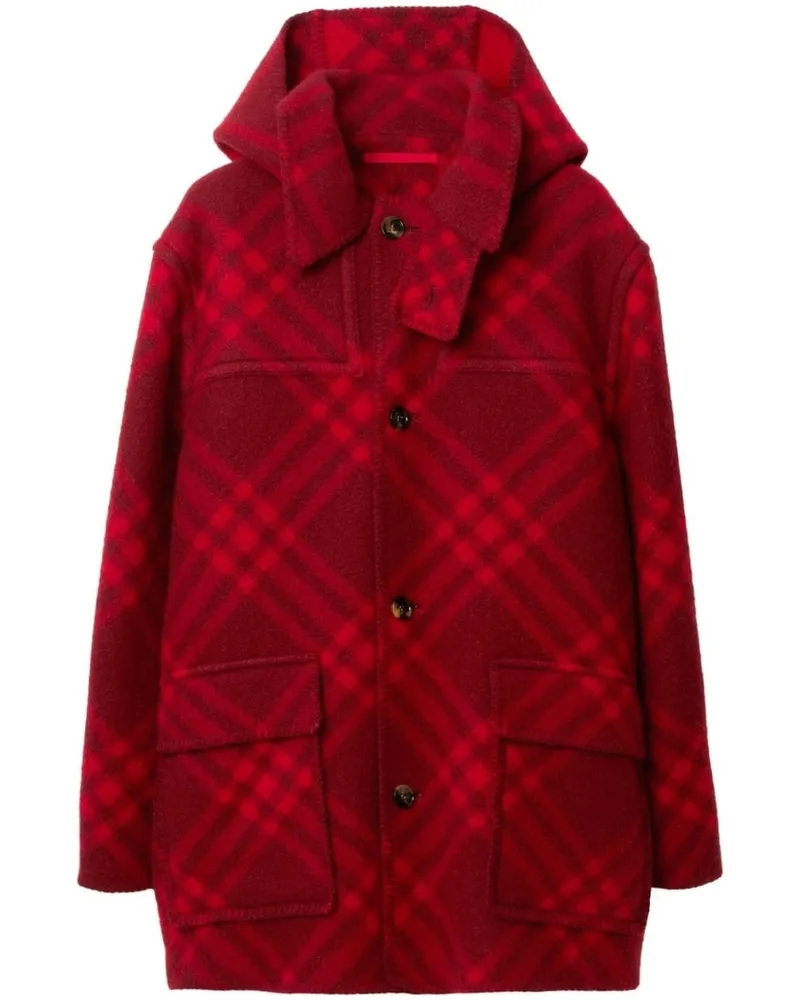 Burberry Rote Parkajacke aus karierter Wolle Rot