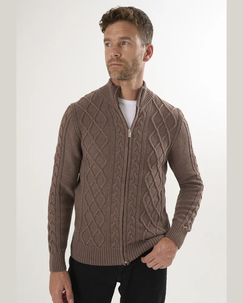 Felix Hardy Strickjacke Strickjacke Mit Durchgehendem Reißverschluss Braun