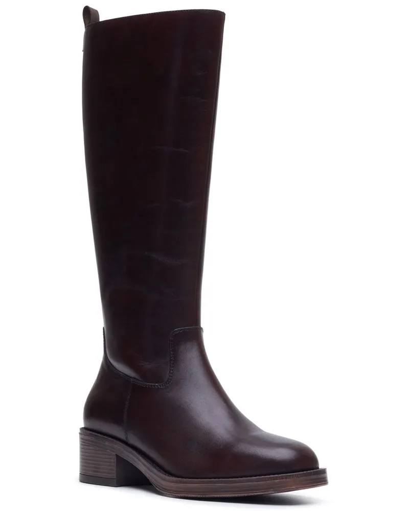 Hush Puppies Antonia Lange Leder-Knielange Stiefel mit Absatz - Braun Braun