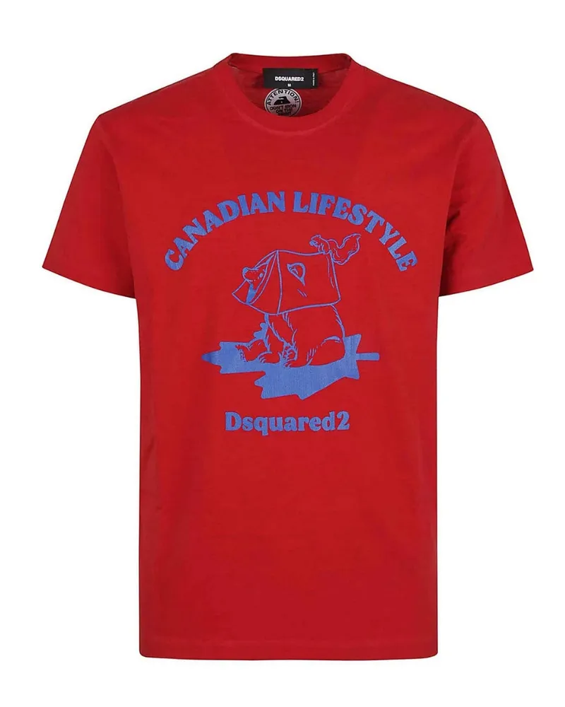 Dsquared2 Canadian Lifestyle Bären-design Rotes T-shirt Rot