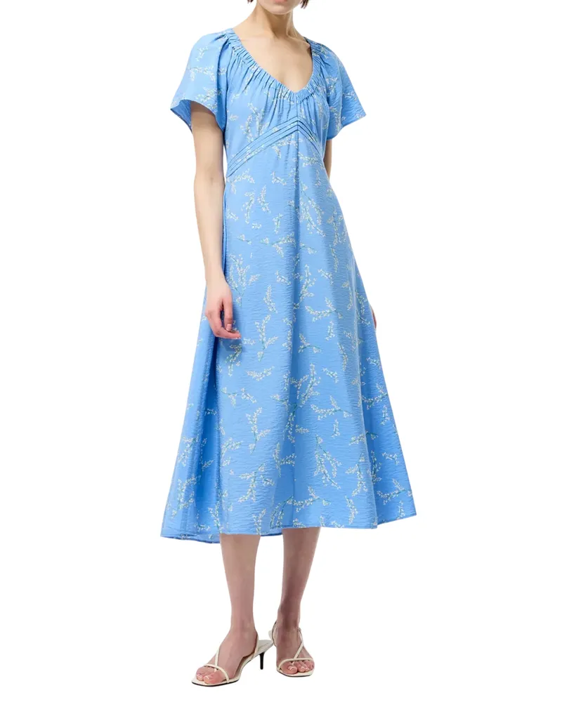 French Connection Daniella" Midikleid für Damen, Runder Auschnitt, Puffärmel (Kornblumenblau Blassblau