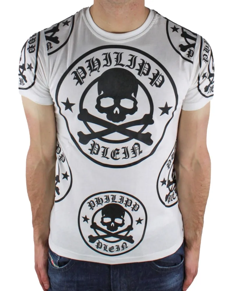 Philipp Plein T-Shirt mit Pflaumen- und Logo-Design - Weiß Weiß