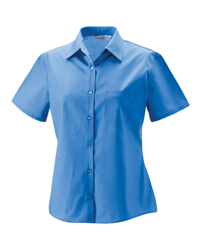 Russell Athletic Russell Kollektion Damen Popeline Pflegeleicht Kurzarm Hemd (Corporate Blau Blau