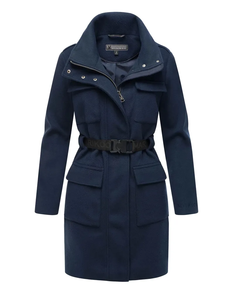 Marikoo Damen Wintermantel Tanokoo mit Stretch-Gürtel Blau