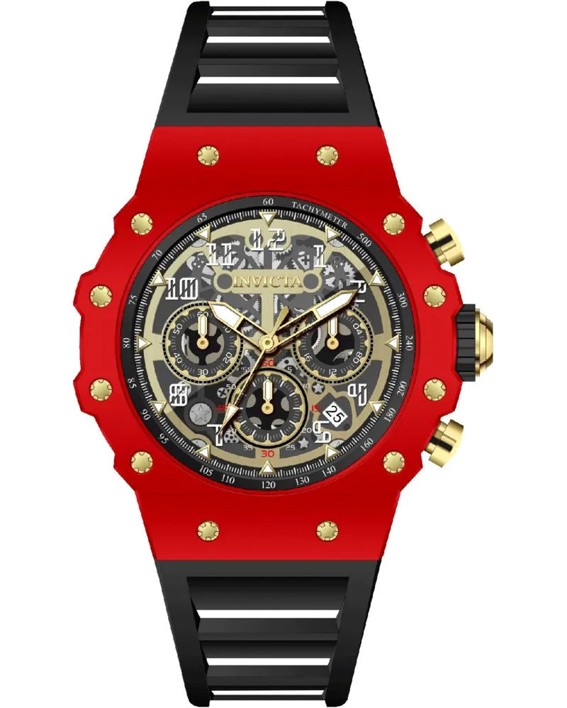 Invicta Racing 69685 Herrenuhr - Quarzwerk - Acryl mit goldenem Zifferblatt - 43 mm Rot