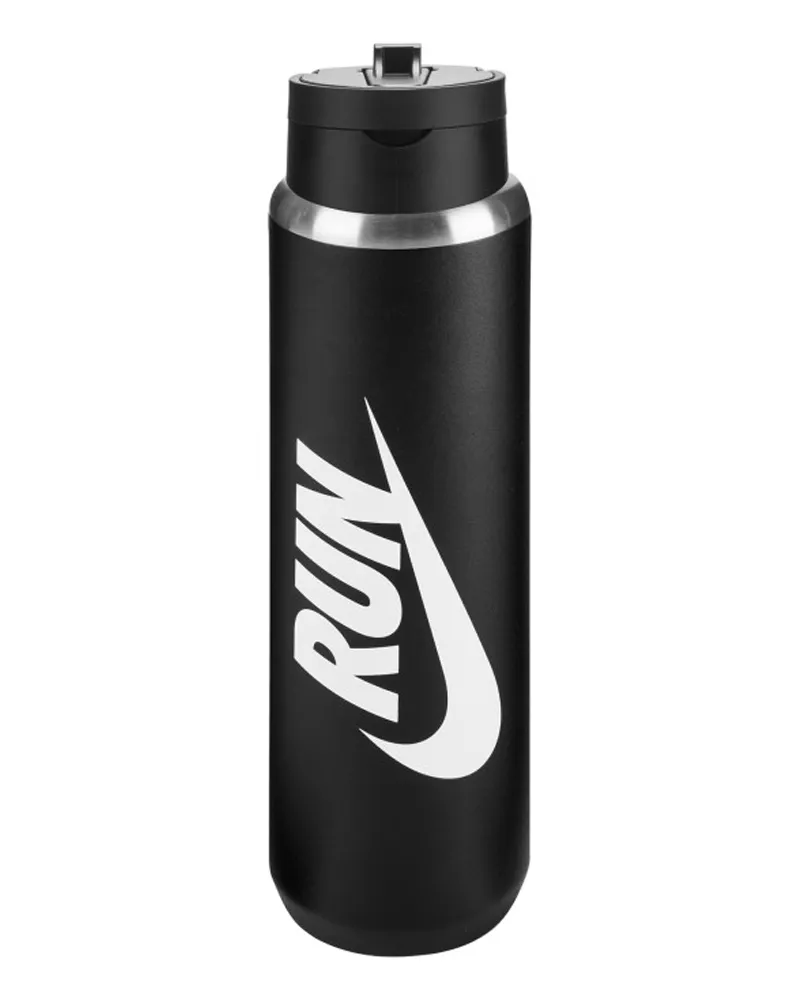 Nike Recharge Run" Wasserflasche, Trinkhalm, Edelstahl, 680ml (Schwarz Schwarz