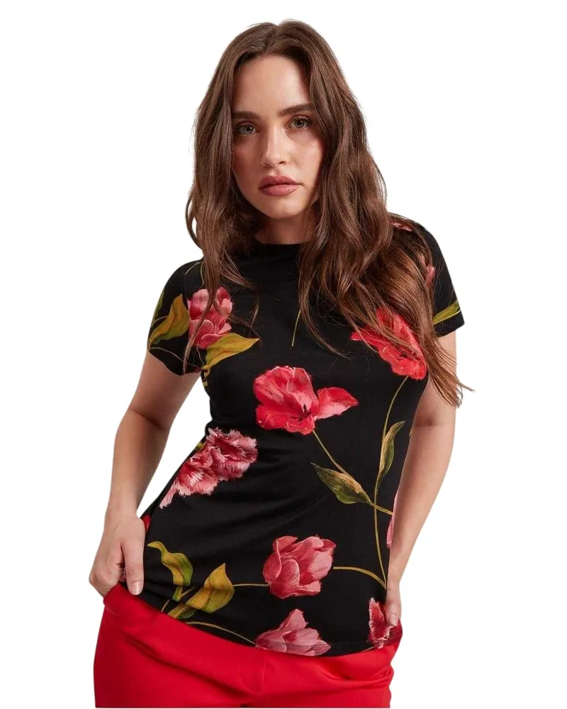 Ted Baker T-Shirt für Damen, Rundhalsausschnitt, Schmal (Schwarz Schwarz