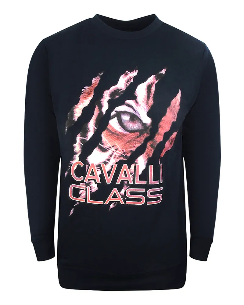 Roberto Cavalli Peeking Tiger Design Marineblaues Sweatshirt Blau
