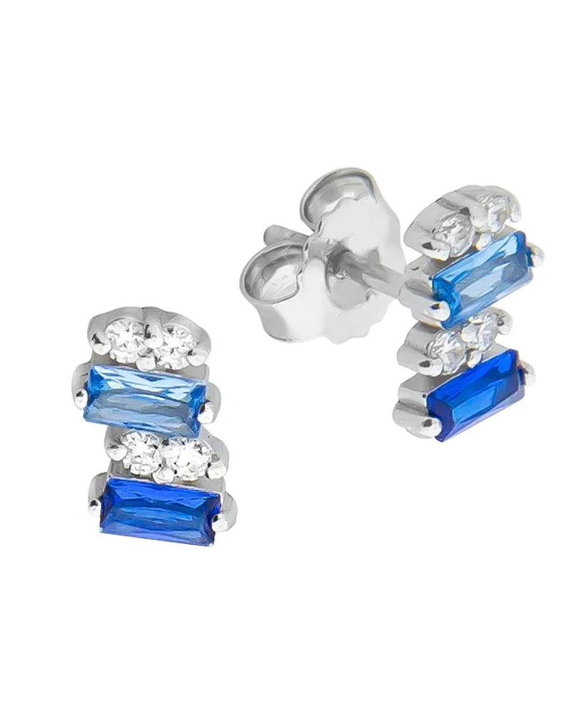 ZEEme Silber Ohrringe Silber 925 rhodiniert mit Zirkonia blau und weiß Silber