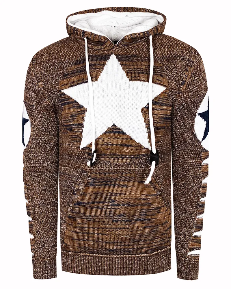 Rusty Neal Grobstrick Comic Kapuzen-Pullover Camel
