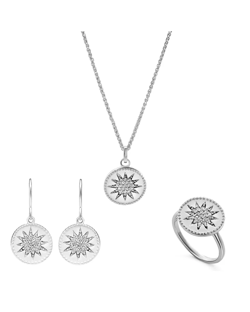 Orphelia Shine' Damen 925 Sterling Silber Set: Halskette + Ohrringe + Ring - Silber SET-7576 Silber