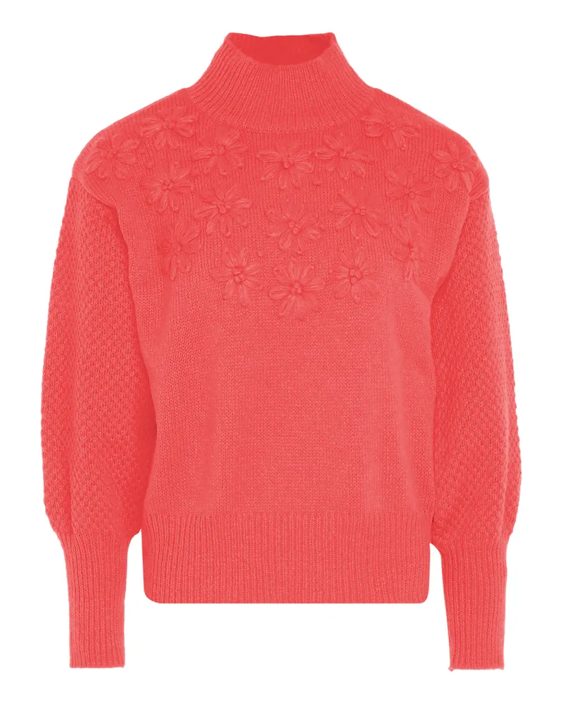 My Mo Pullover mit Blumenstick Damen koralle Korallenrot