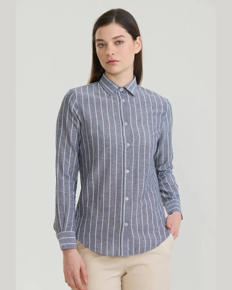 Felix Hardy Hemd Gestreiftes Langarm Hemd Marineblau