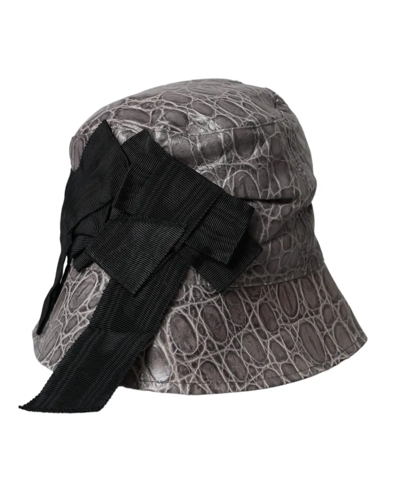 Dolce & Gabbana Schwarzer grauer gemusterter Lederhut Schwarz