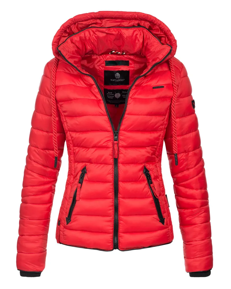 NAVAHOO Damen Steppjacke Lulana – Leicht, Stylisch & Abnehmbare Kapuze Rot
