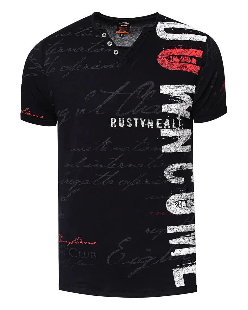 Rusty Neal T-Shirt mit V-Ausschnitt und seitlichem Logo-Print - Schwarz Schwarz
