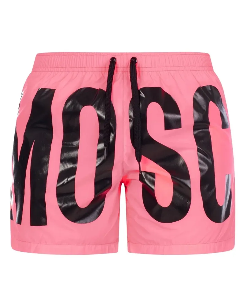 Moschino Rosa kurze Badeshorts mit Print-Logo der Marke Rosa