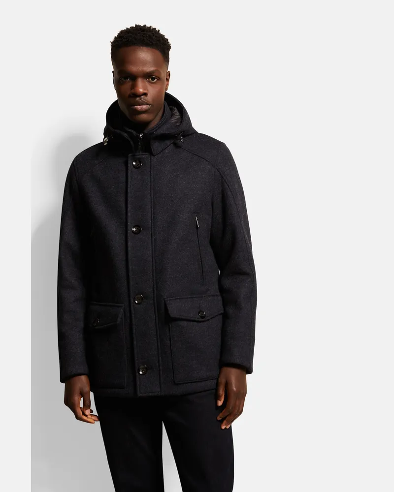 Bugatti Herren Wolljacke mit abnehmbarer Kapuze Marineblau