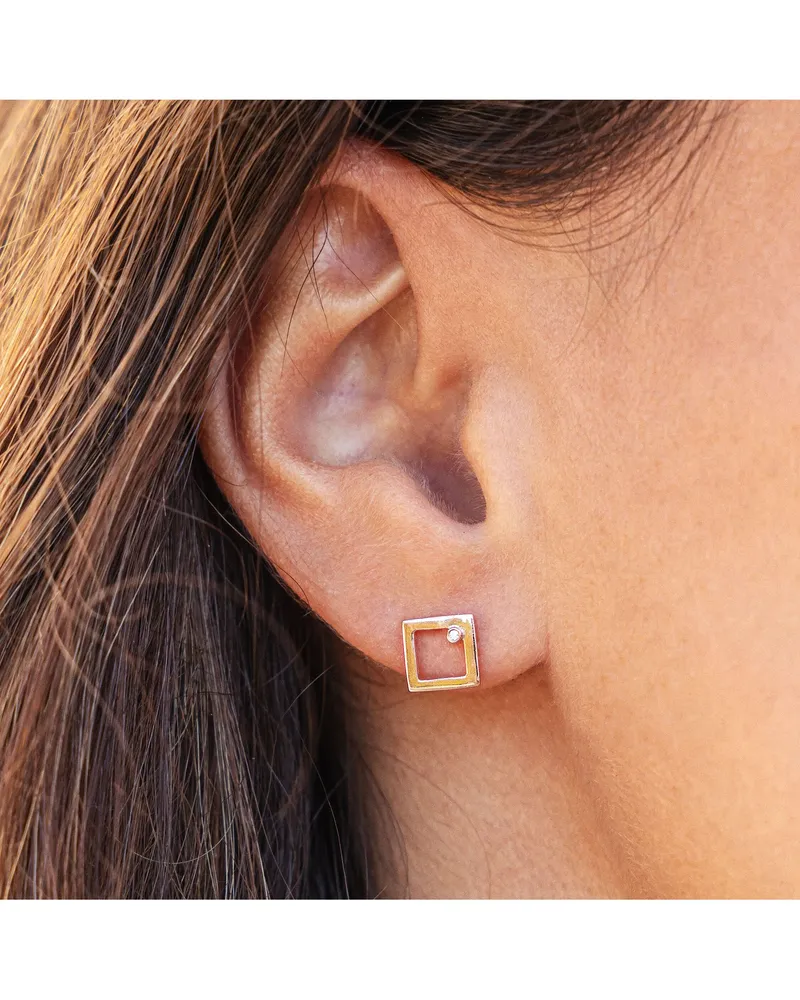 cai Ohrstecker aus 925er Sterling Silber, rosévergoldet, rechteckig mit Zirkonia - Roségold Roségold
