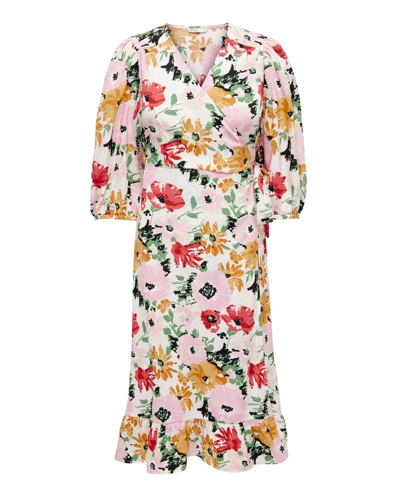 only Wickelkleid für Damen, Puffärmel (Wolken Tanzer Weiß
