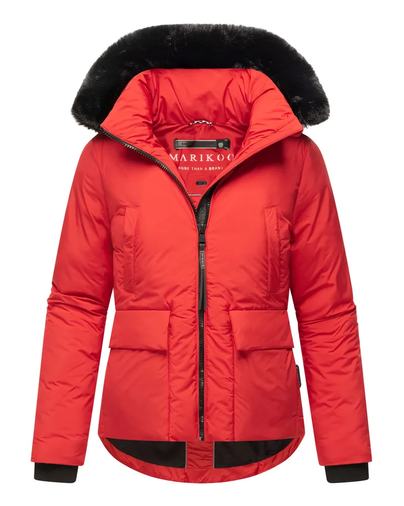 Marikoo kurze Winterjacke für Damen mit Kunstfellkragen und Teddyfutter – Morinaa - Rot Rot