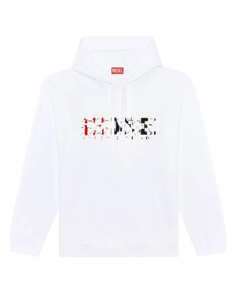 Diesel Double Destroyed Logo Weißer Kapuzenpullover Weiß
