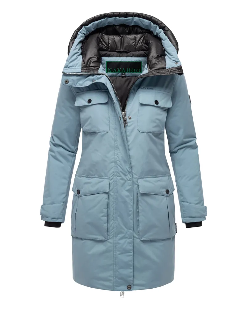 NAVAHOO Eissturm Damen Wintermantel mit Kapuze und Fleecefutter Blau