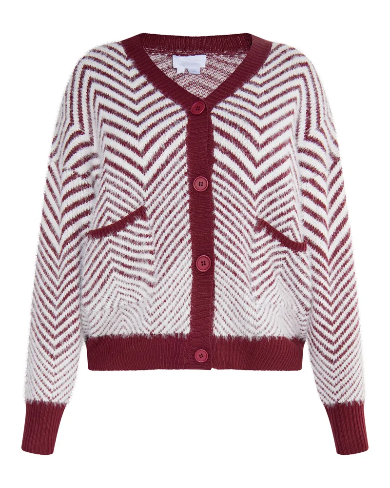 Usha Strickjacke Damen Dunkelkirschrot Weiss Weiß