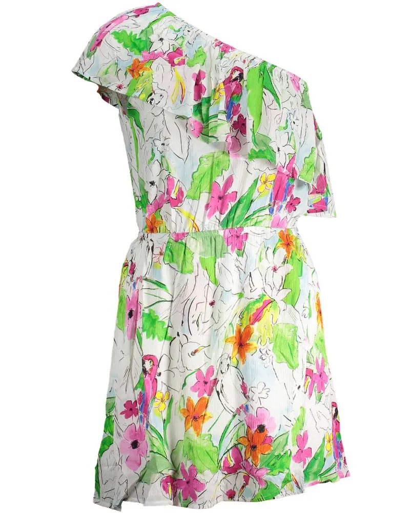 Desigual Blumenpapagei Mini-Kleid, lockere Passform Weiß
