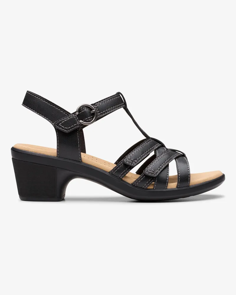 Clarks Emily2 Rose schwarze Leder-Sandalen Schwarz