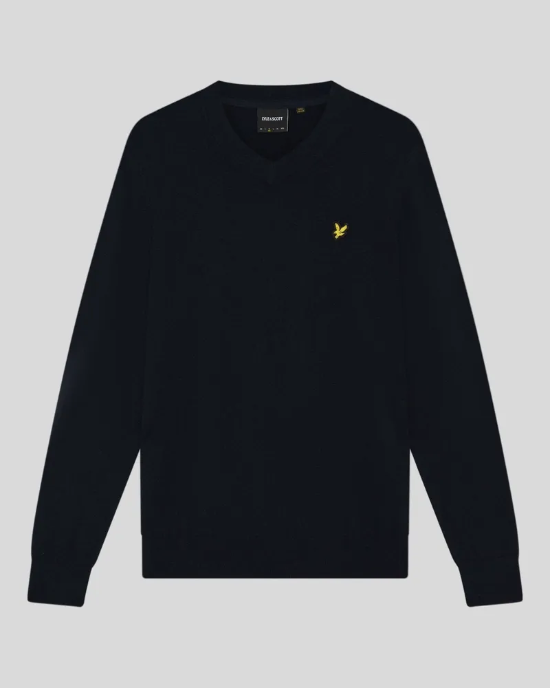 Lyle & Scott Baumwolle-Merino-V-Ausschnitt-Pullover Marineblau