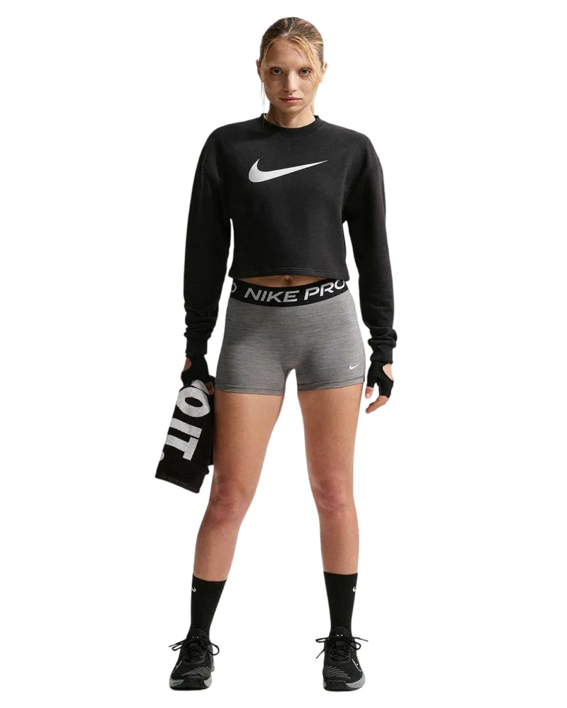 Nike Pro" Kurzes Sweatshirt für Damen, Dri-FIT, Fleece (Schwarz/Metallic Schwarz