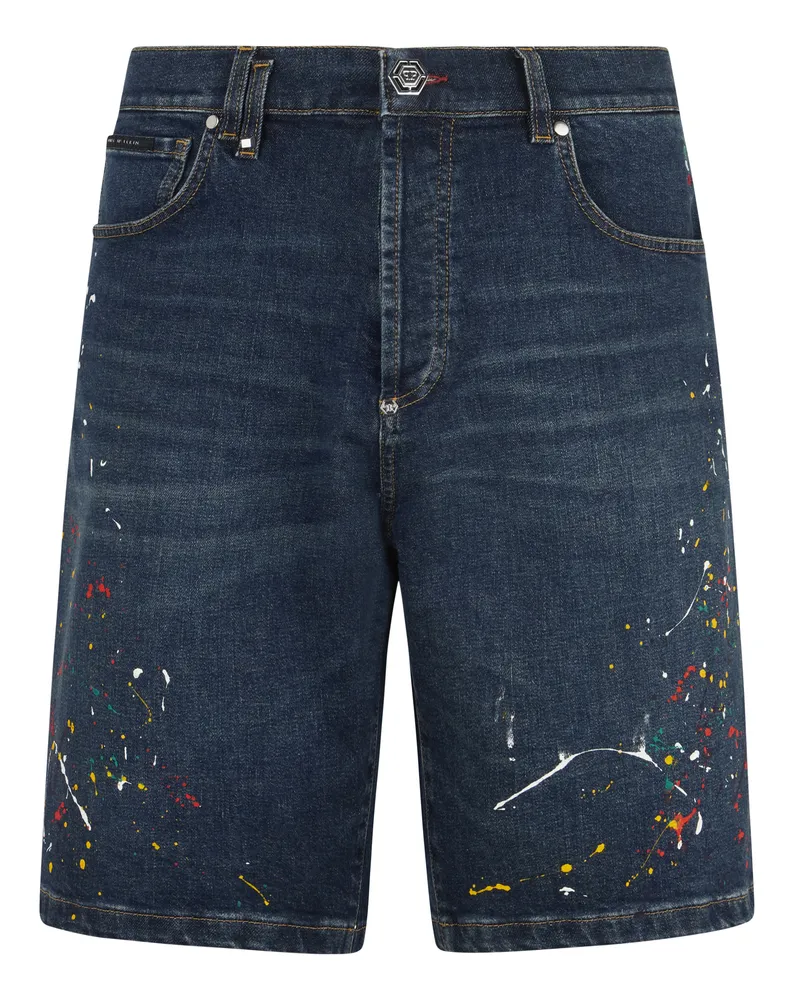 Philipp Plein Denim Shorts Paint Dunkelblau