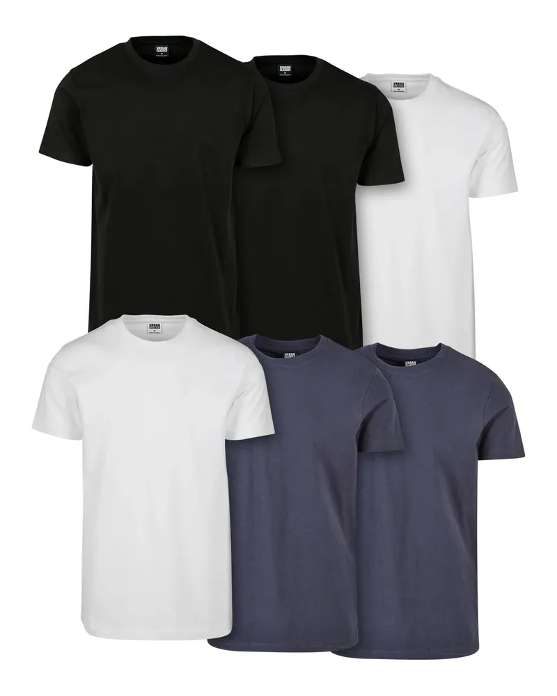Urban Classics Basic" T-Shirt für Herren(6er-Pack) (Schwarz/Weiß/Marineblau Schwarz