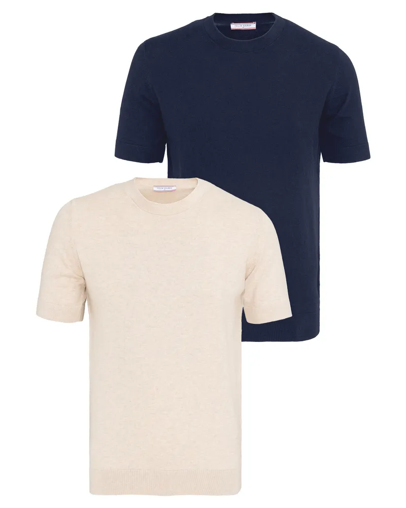 Felix Hardy T-Shirt Basic-Strick-T-Shirt, 2Er-Pack Marineblau