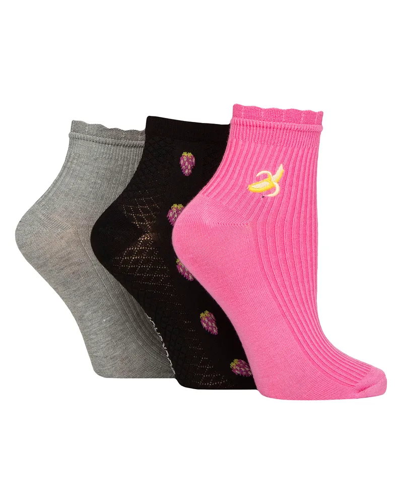 Elle 3er-Pack Damen Rippstrumpf-Söckchen mit volantierter Borde - Weicher, stilvoller Alltagsschnitt Rosa