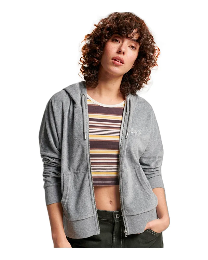 Superdry. Sweat  Damen Velours Grau
