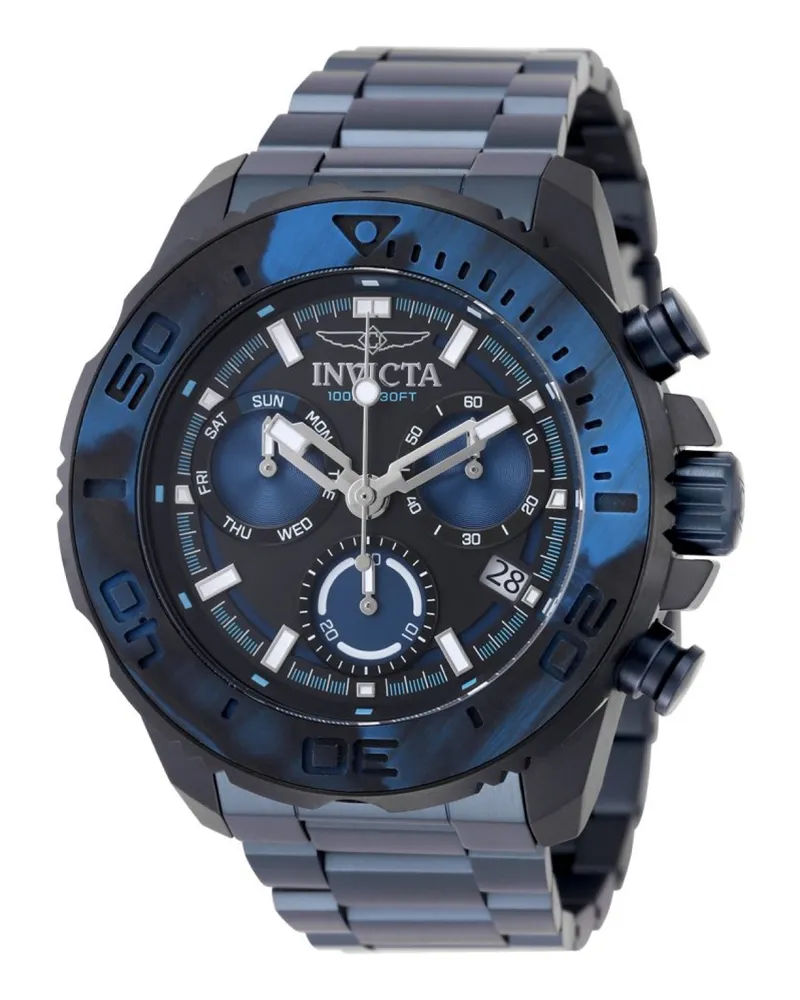Invicta Carbon Hawk 51079 Herrenuhr - Quarzwerk - Edelstahl mit blauem Zifferblatt - 48 mm Schwarz
