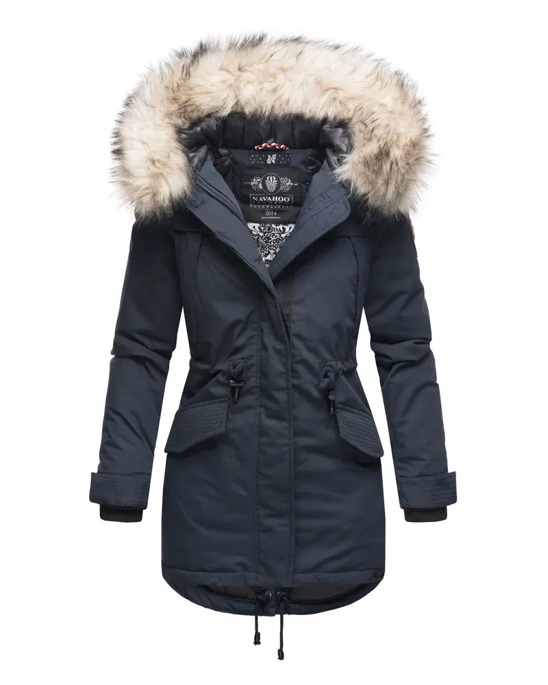 NAVAHOO Premium Damen Winterjacke Lady Like – Klassischer Parka mit Abnehmbarem Kunstfellkragen Marineblau